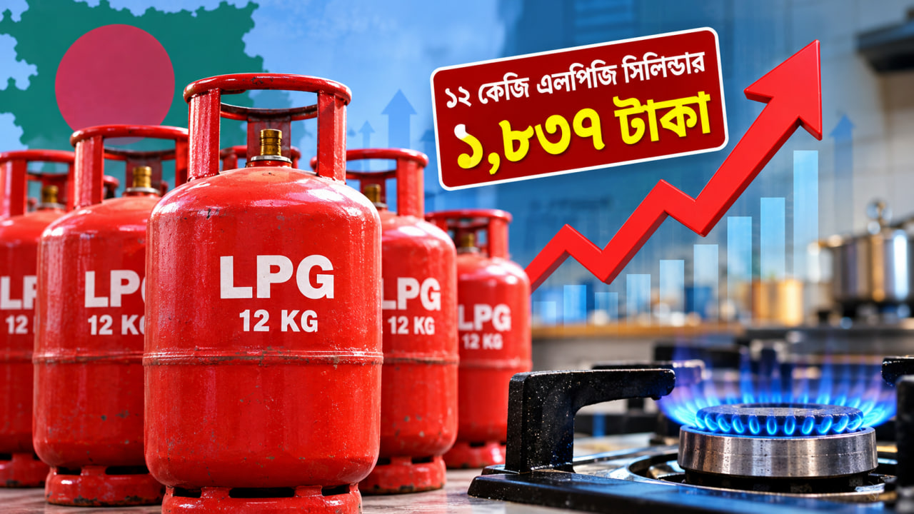 ১২ কেজি এলপিজি সিলিন্ডারের দাম বেড়ে ১,৮৩৭ টাকা